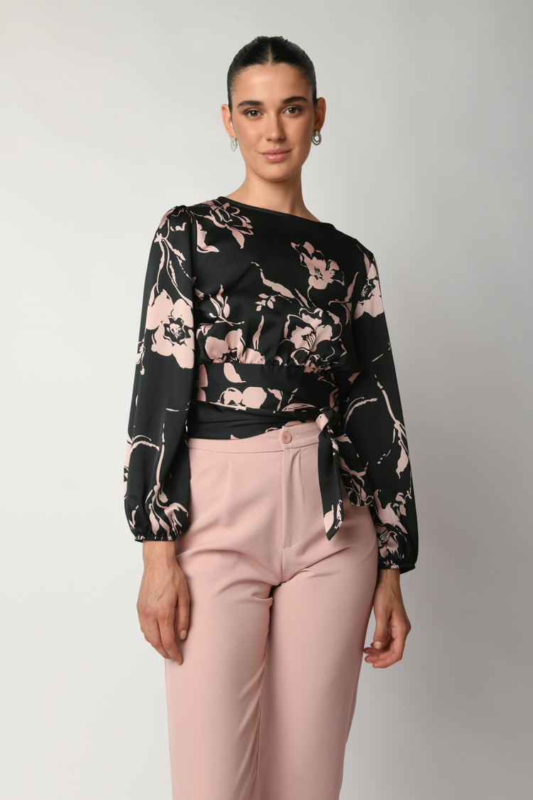 Floral print belted crop top