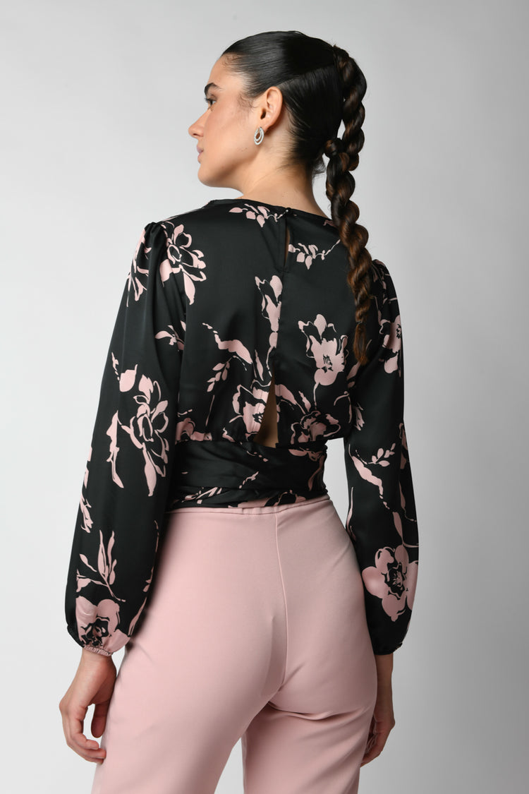 Floral print belted crop top