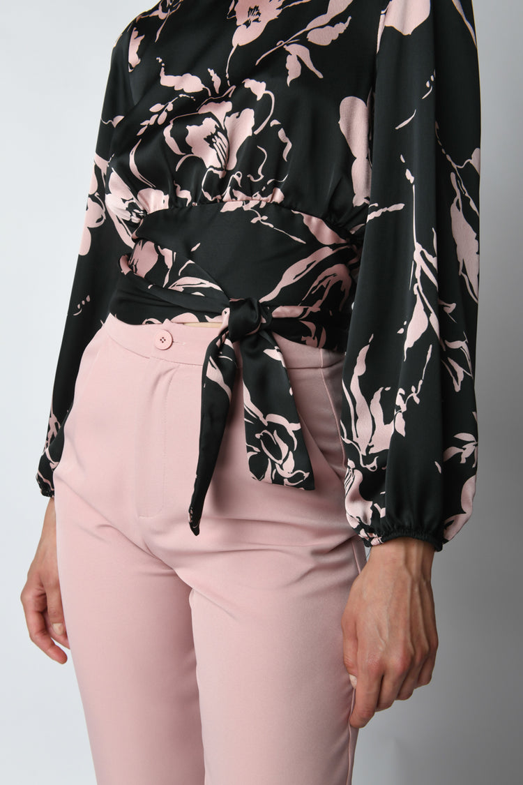 Floral print belted crop top