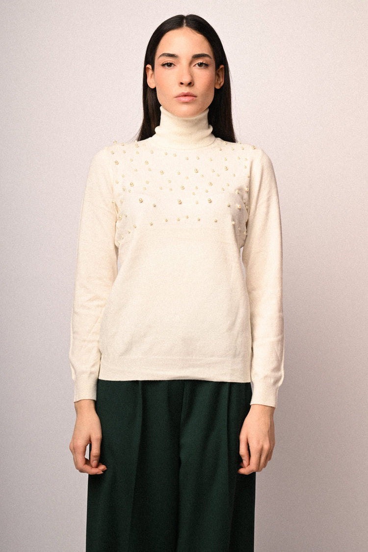 Pearl-embellished turtleneck