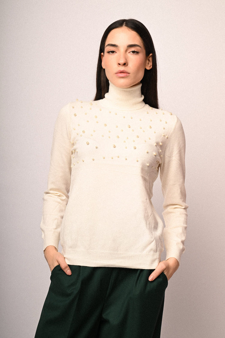 Pearl-embellished turtleneck