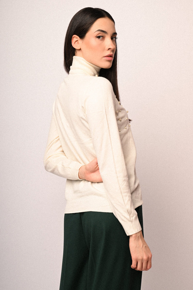 Pearl-embellished turtleneck