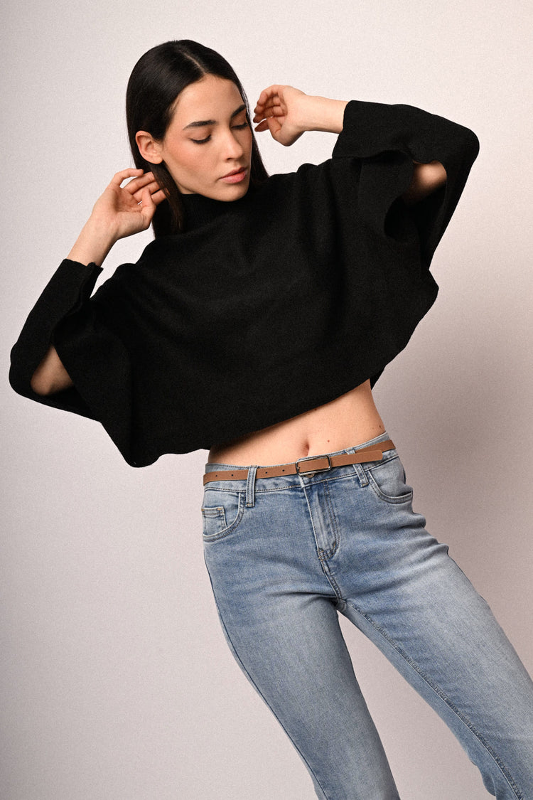 Button-detail poncho sweater