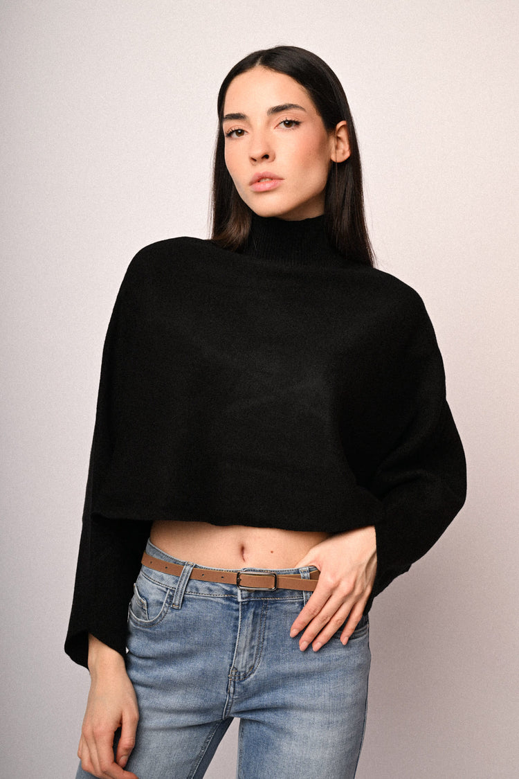 Button-detail poncho sweater