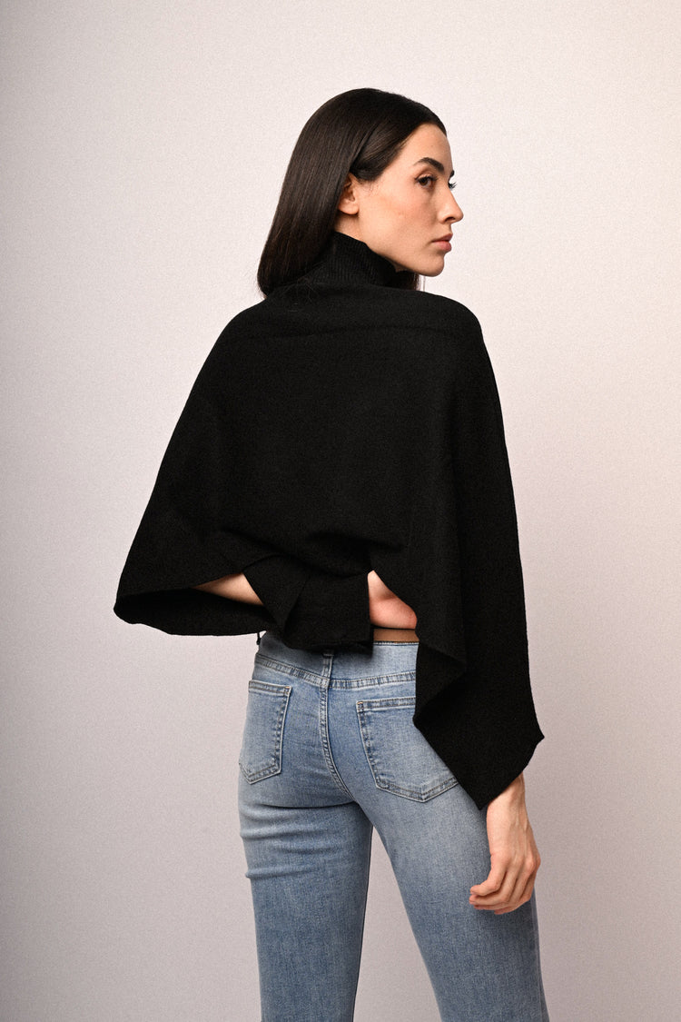 Button-detail poncho sweater