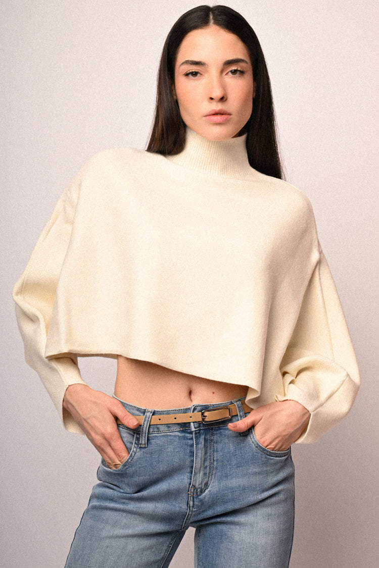 Button-detail poncho sweater