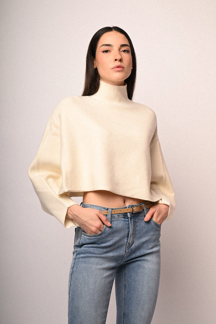 Button-detail poncho sweater