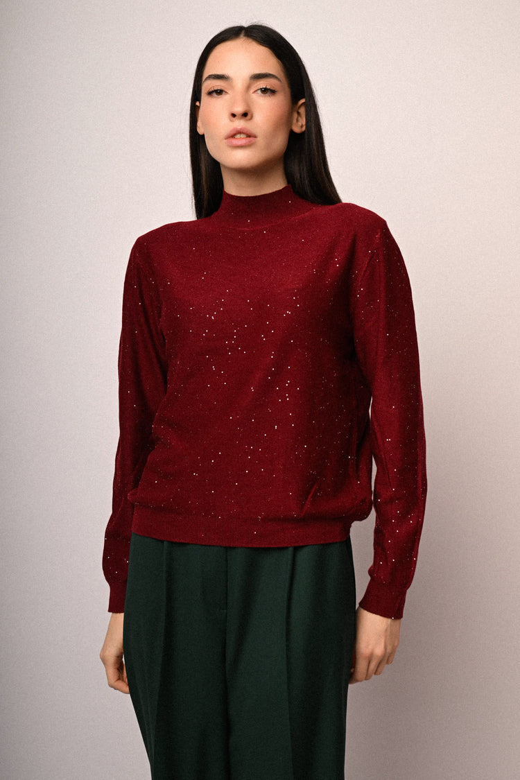 All-over sequin mock sweater