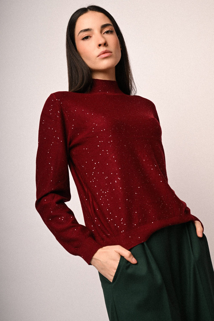 All-over sequin mock sweater