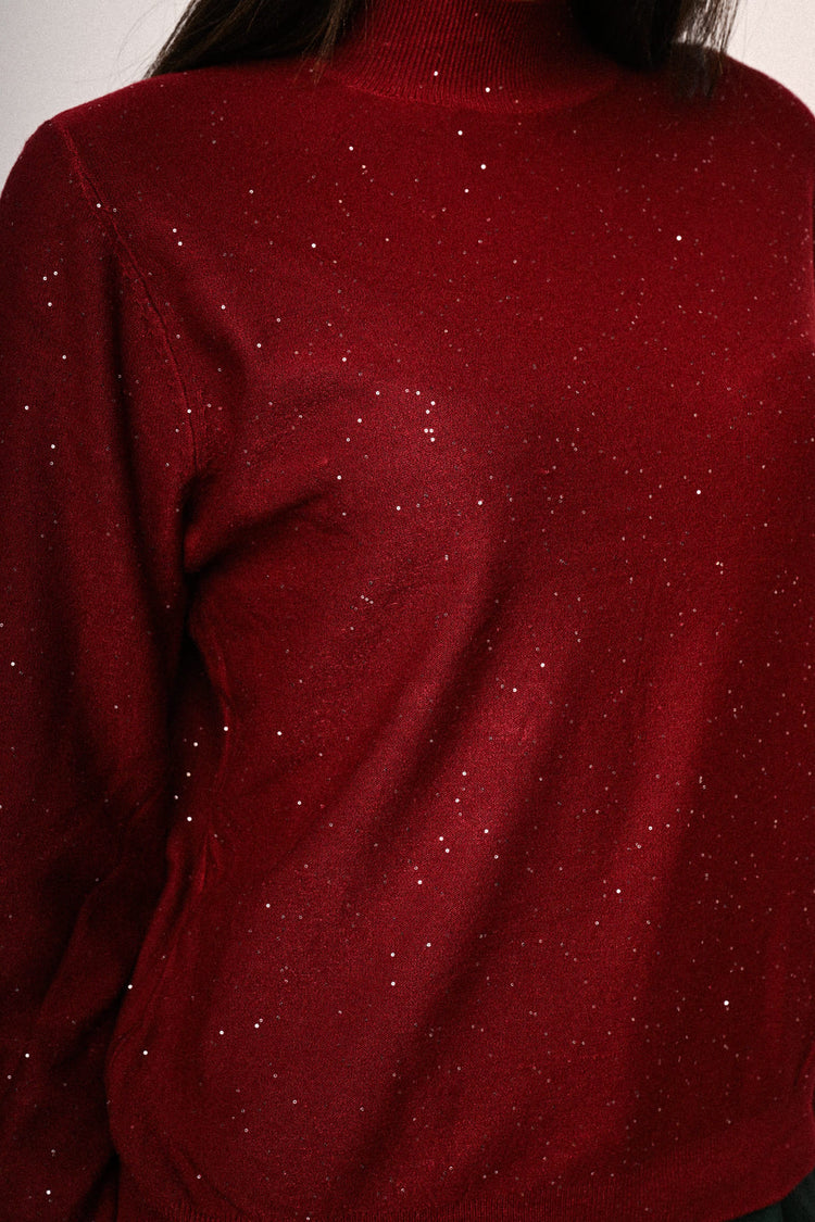 All-over sequin mock sweater