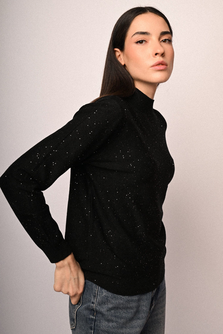 All-over sequin mock sweater