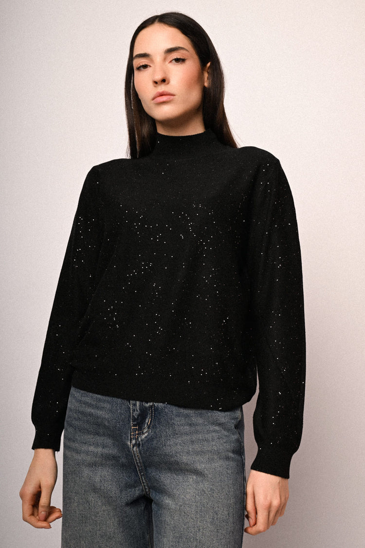 All-over sequin mock sweater