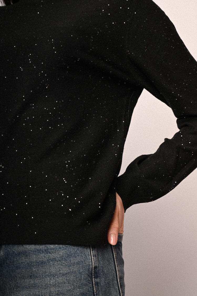 All-over sequin mock sweater