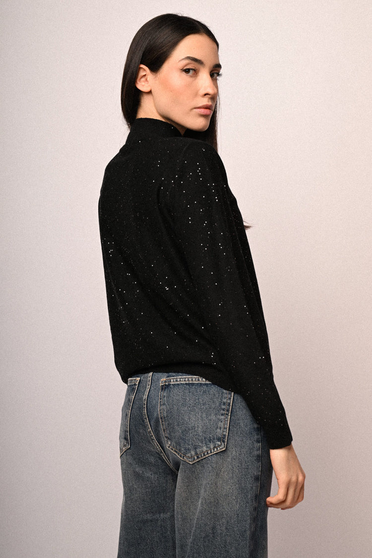 All-over sequin mock sweater