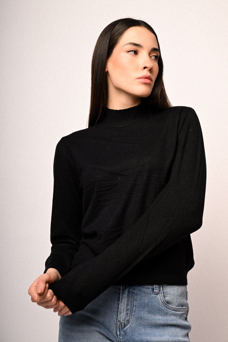 Viscose-blend basic mock sweater