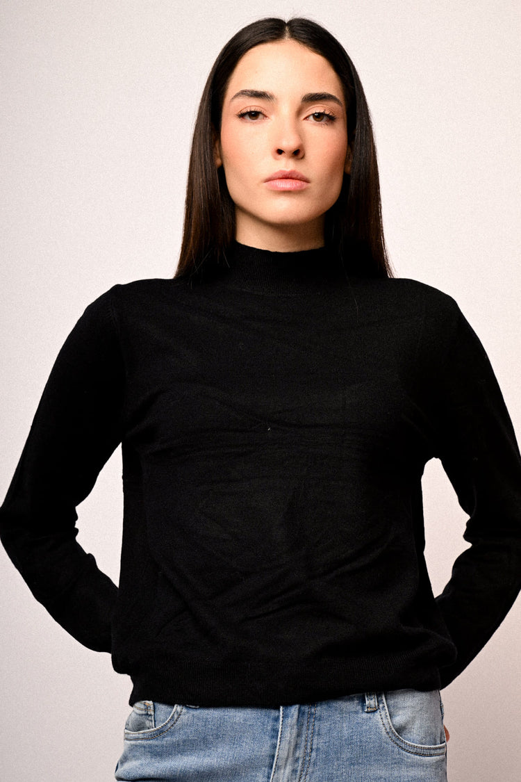 Viscose-blend basic mock sweater