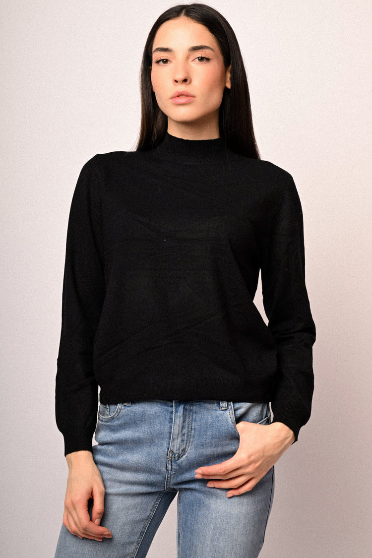 Viscose-blend basic mock sweater