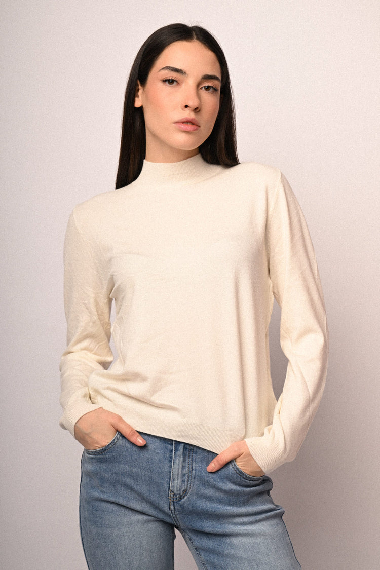 Viscose-blend basic mock sweater