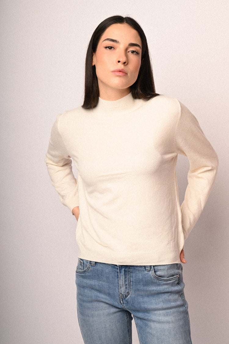 Viscose-blend basic mock sweater
