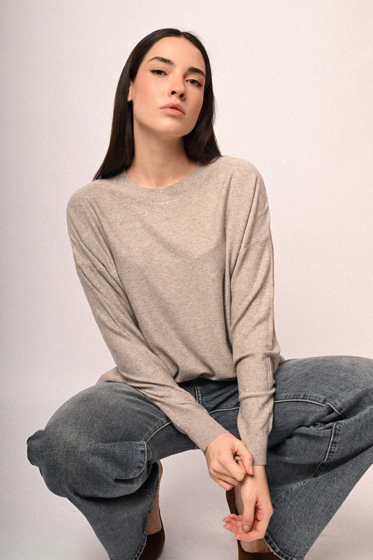 All-over mini sequins basic sweater