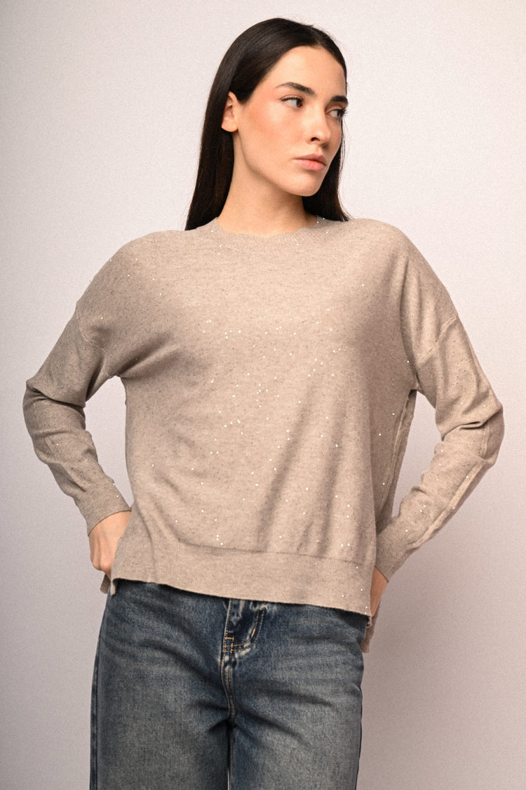 All-over mini sequins basic sweater