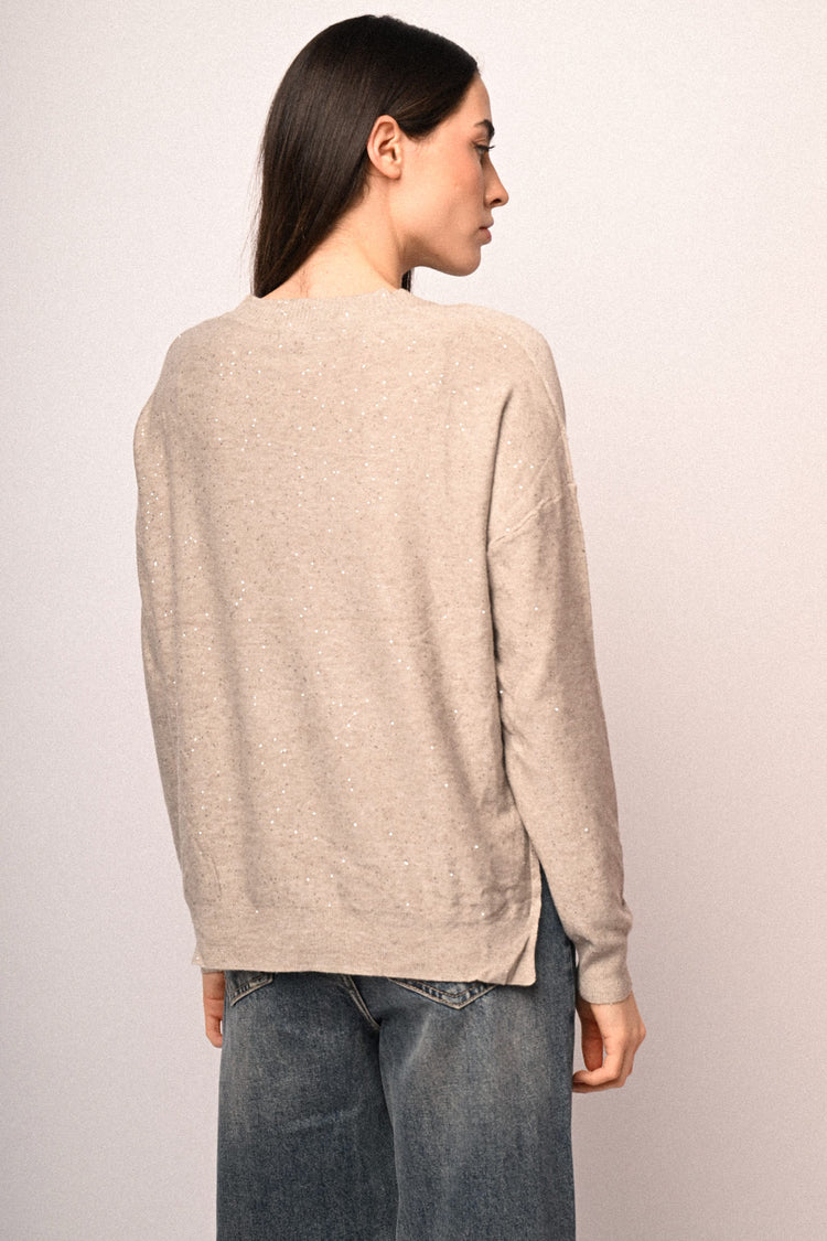 All-over mini sequins basic sweater