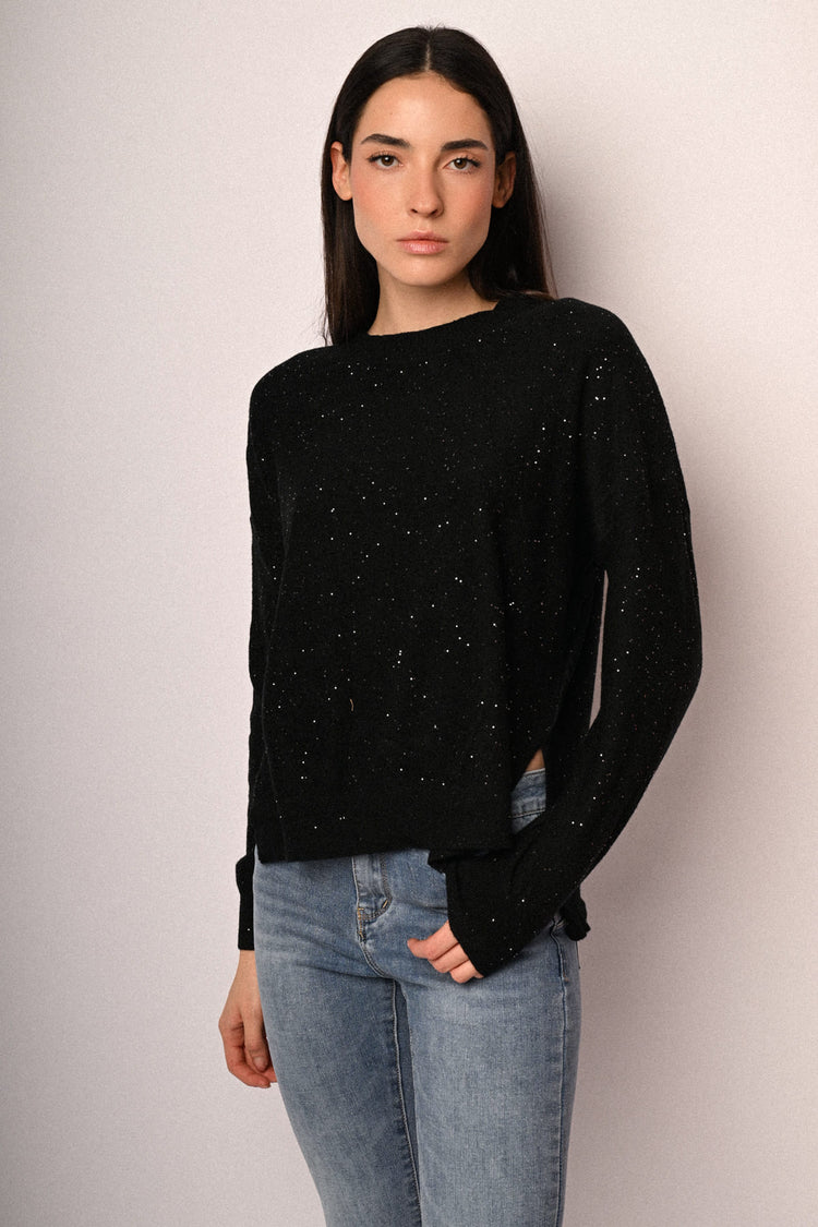 All-over mini sequins basic sweater