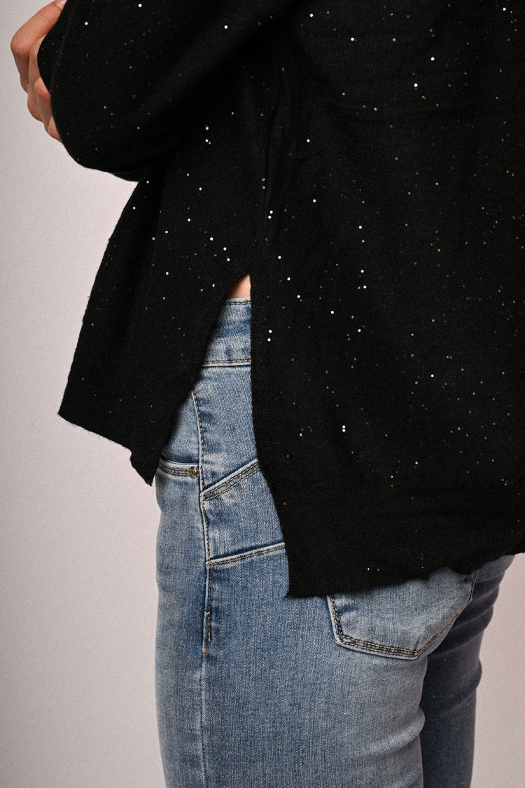 All-over mini sequins basic sweater