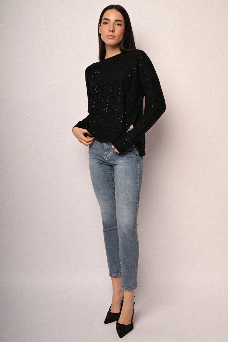 All-over mini sequins basic sweater