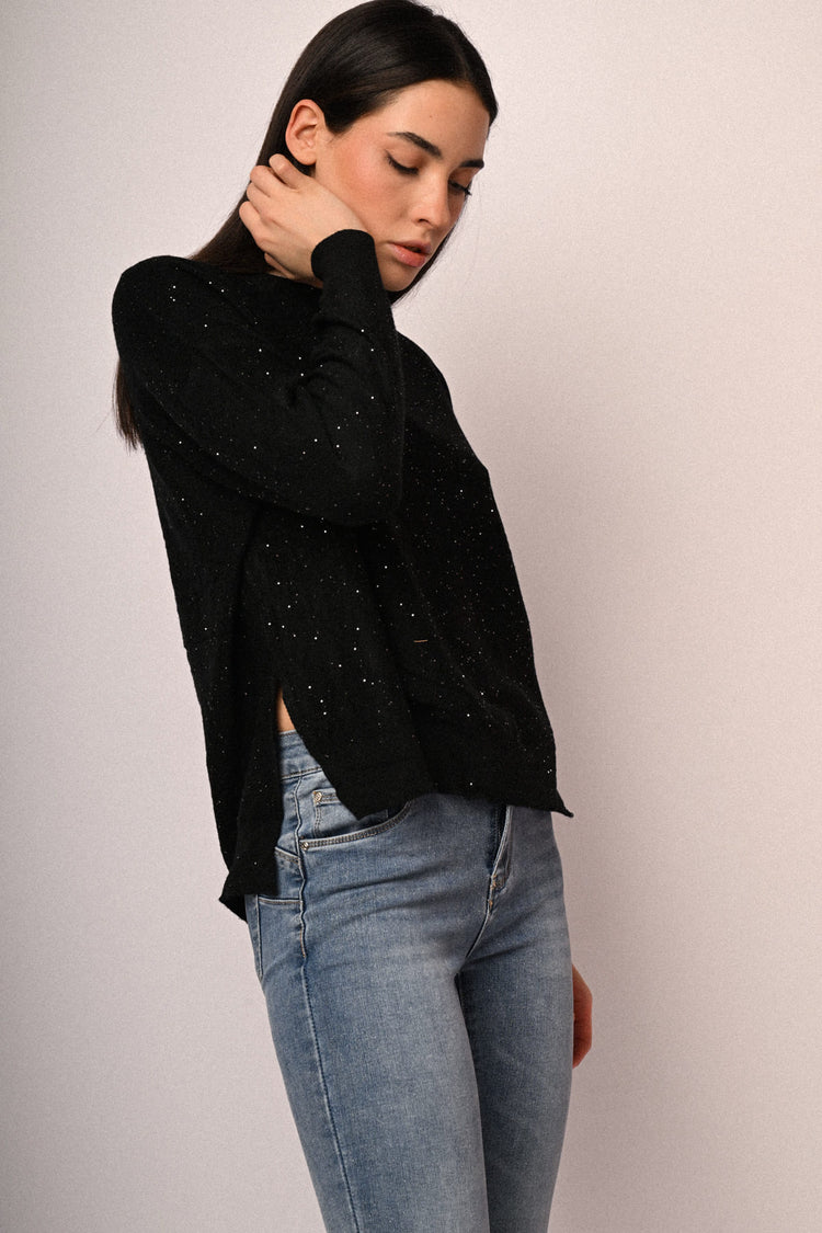 All-over mini sequins basic sweater
