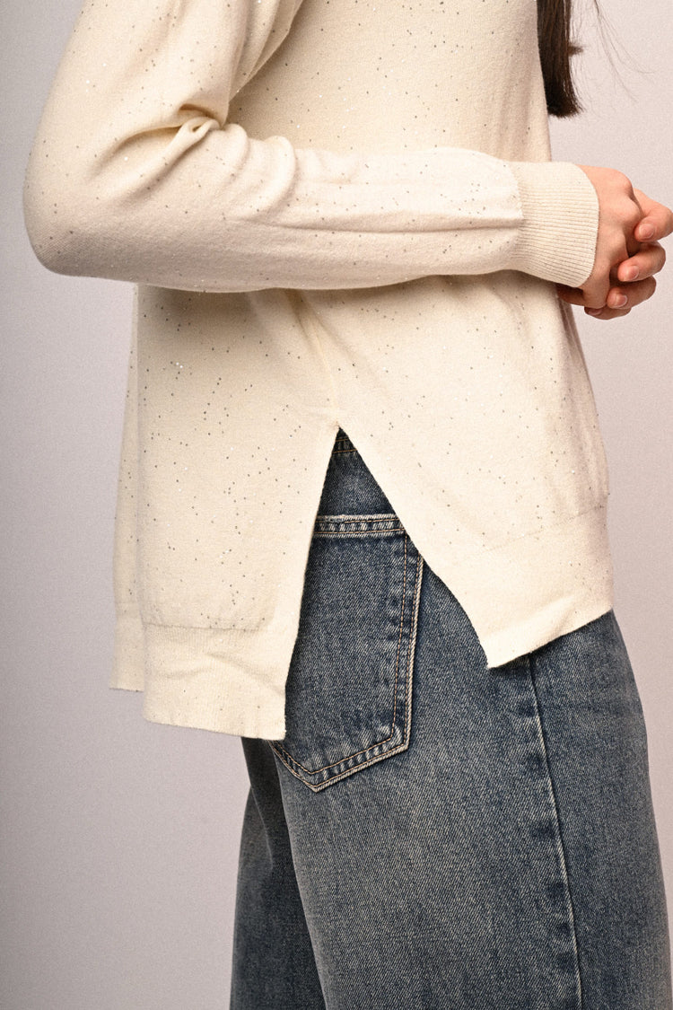 All-over mini sequins basic sweater