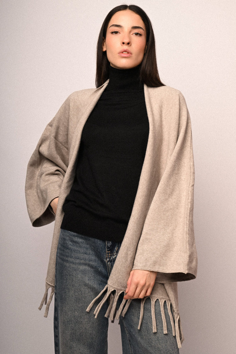 Fringed knit kimono