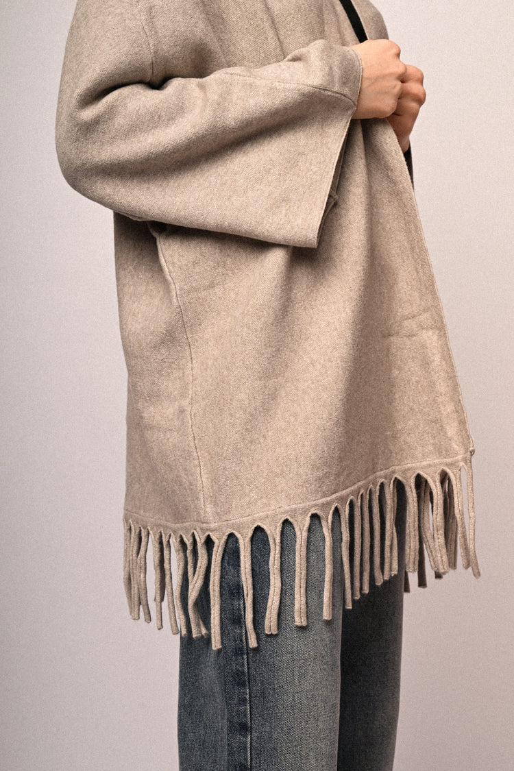 Fringed knit kimono