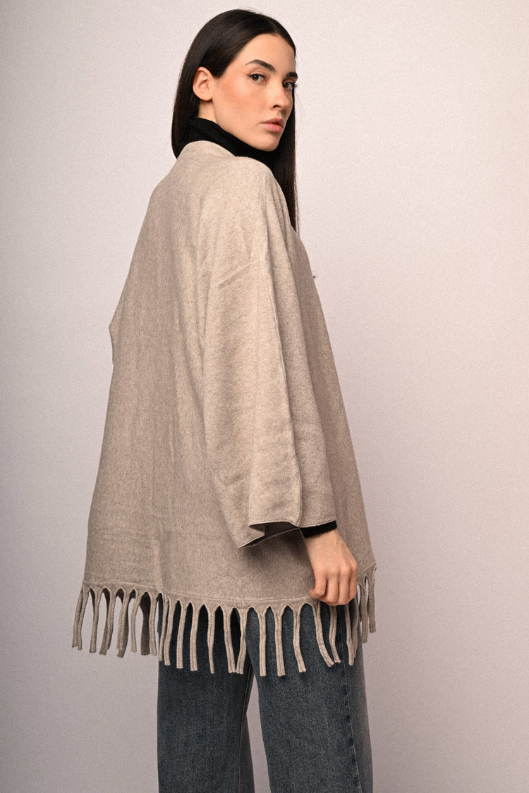 Fringed knit kimono