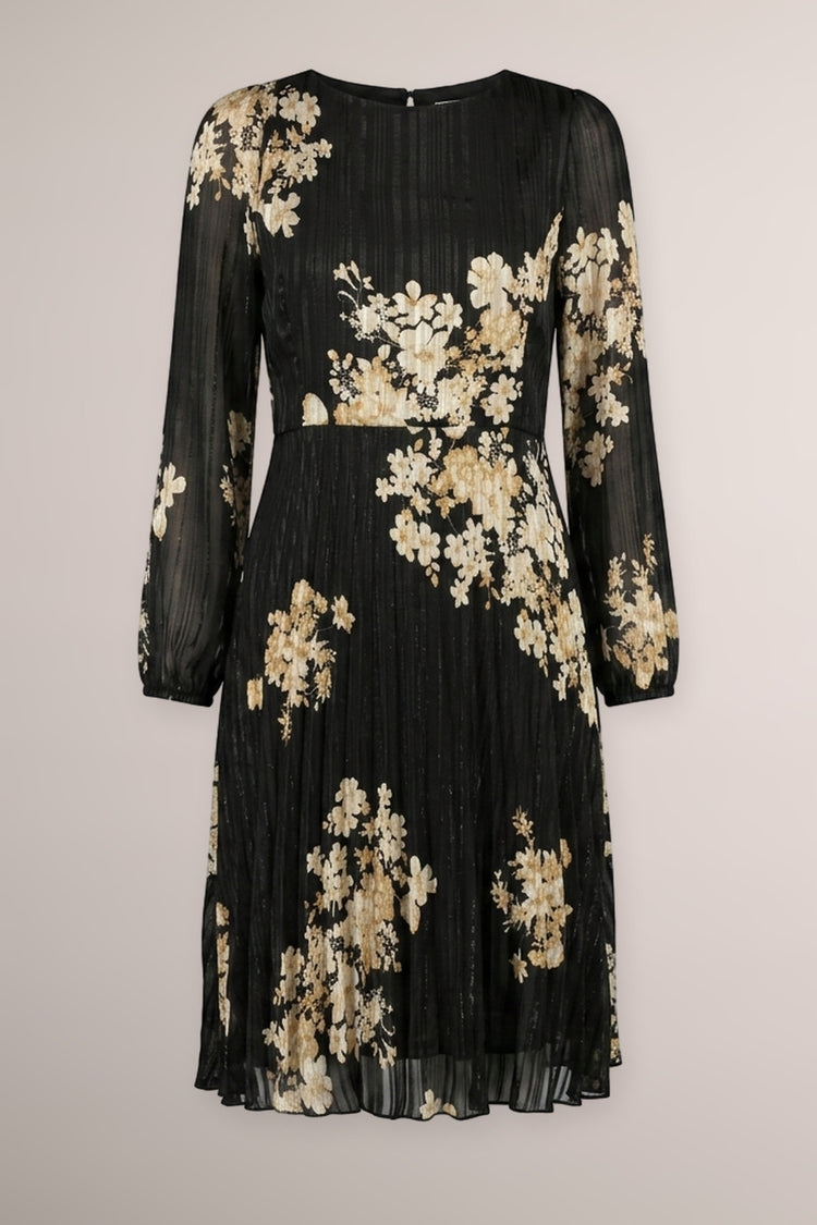 Multicolor/black floral print lurex georgette dress