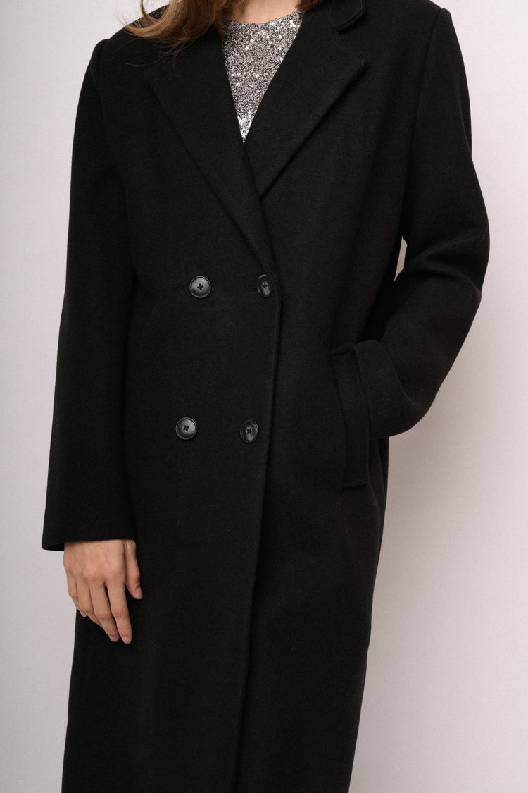 Black long double-breasted wool-blend coat