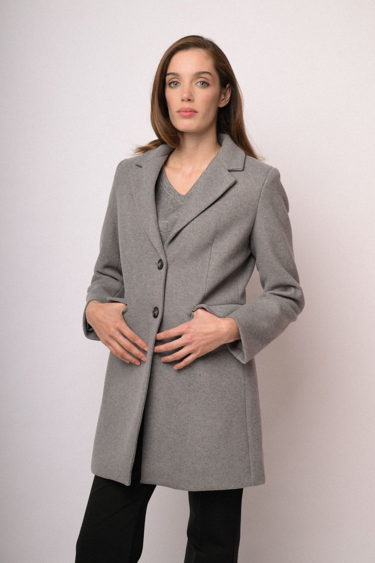 Grey tailored wool-blend coat