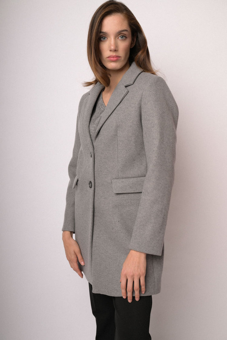 Grey tailored wool-blend coat