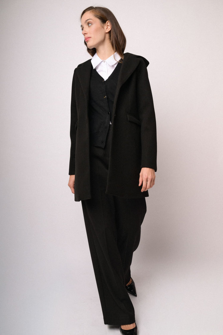 Black hooded coat