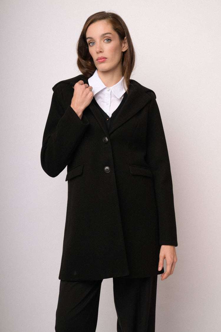 Black hooded coat