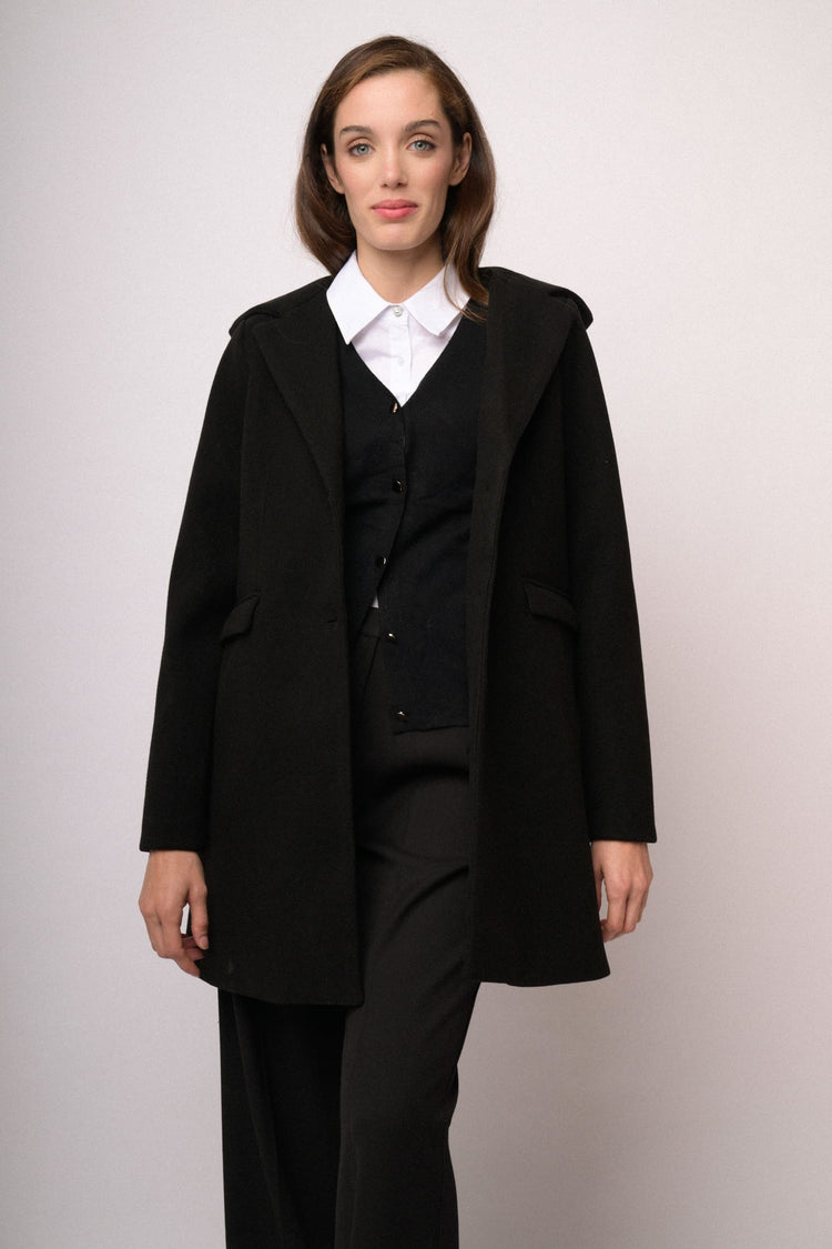 Black hooded coat