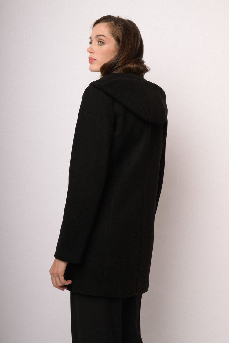 Black hooded coat