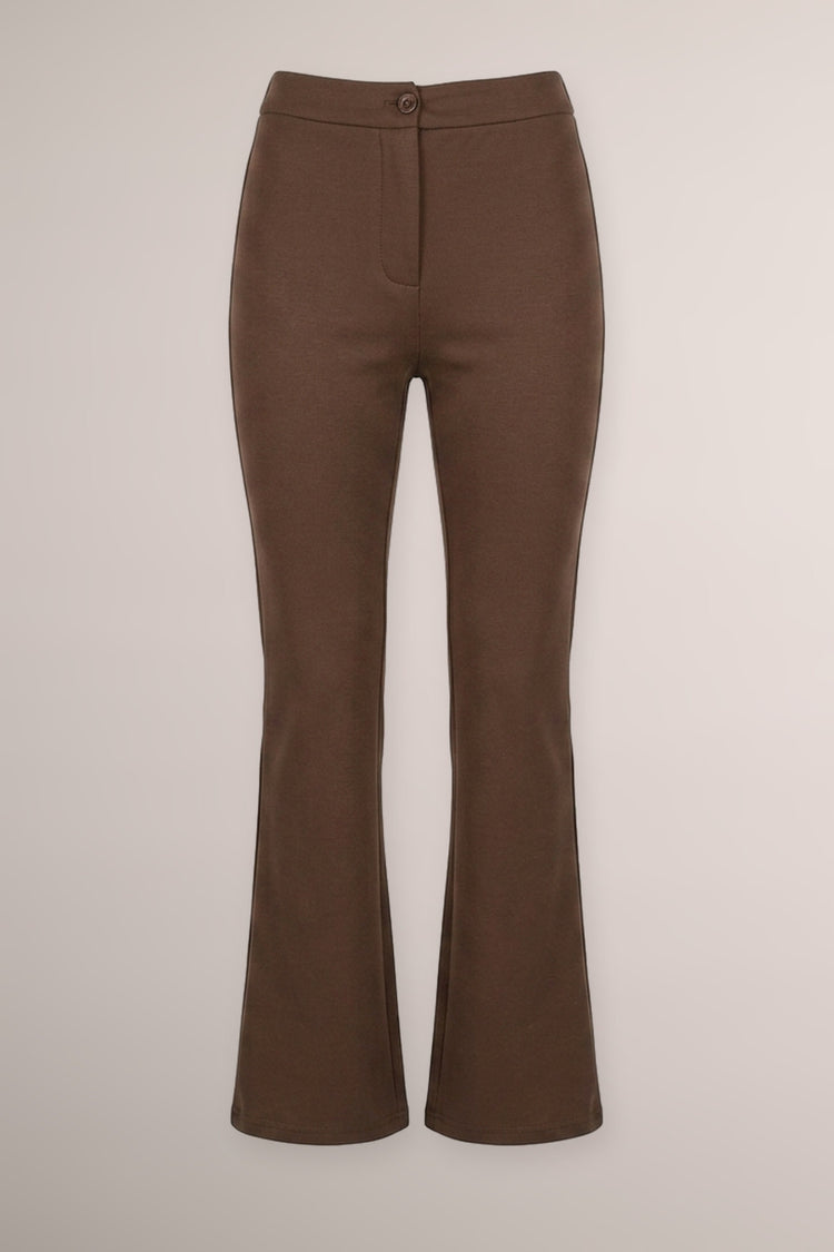 Chocolate fleece jersey flared-leg trousers