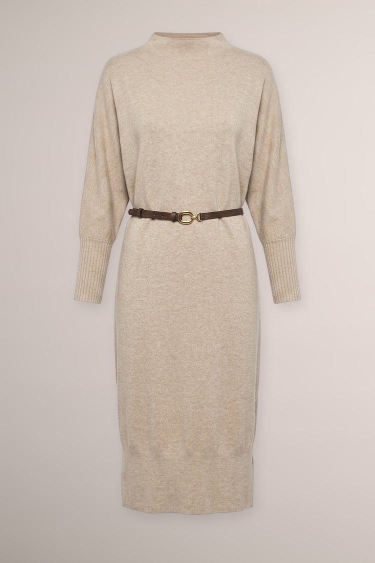 Belted dove-grey knit oversized midi dress