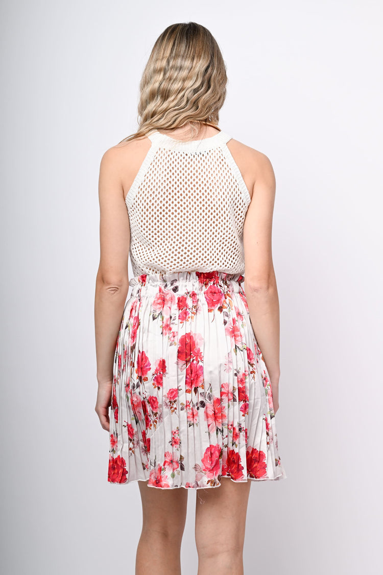 Floral print pleated miniskirt