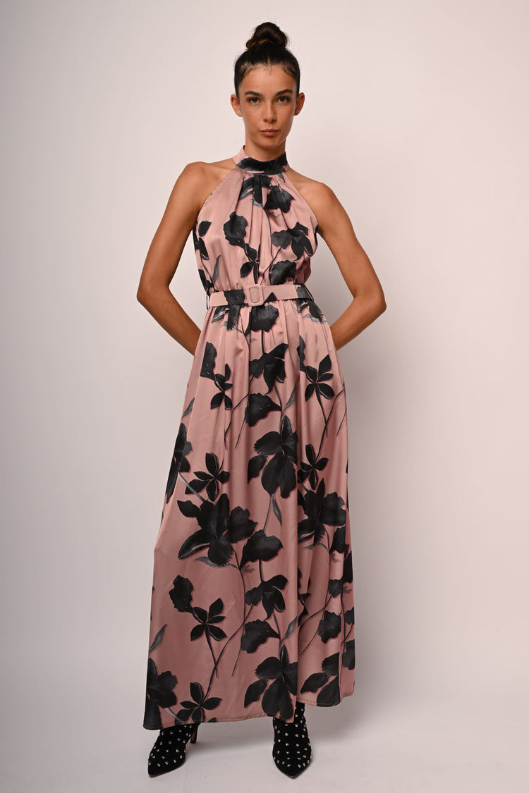 Floral print satin long dress