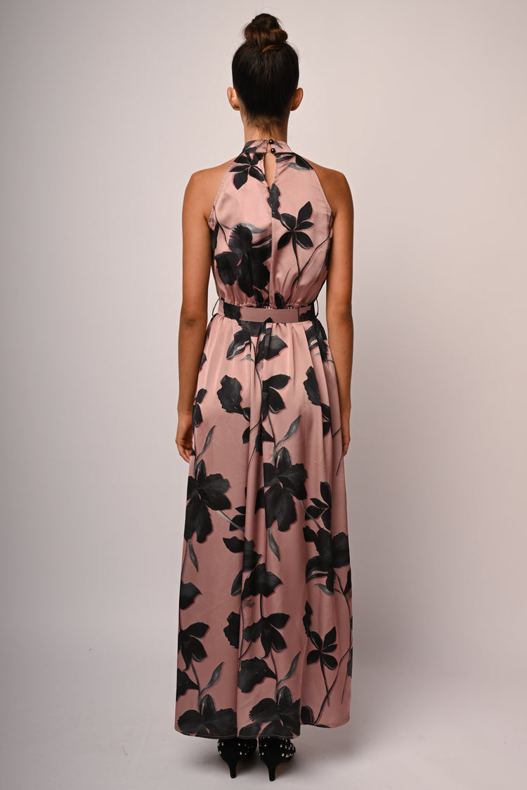 Floral print satin long dress