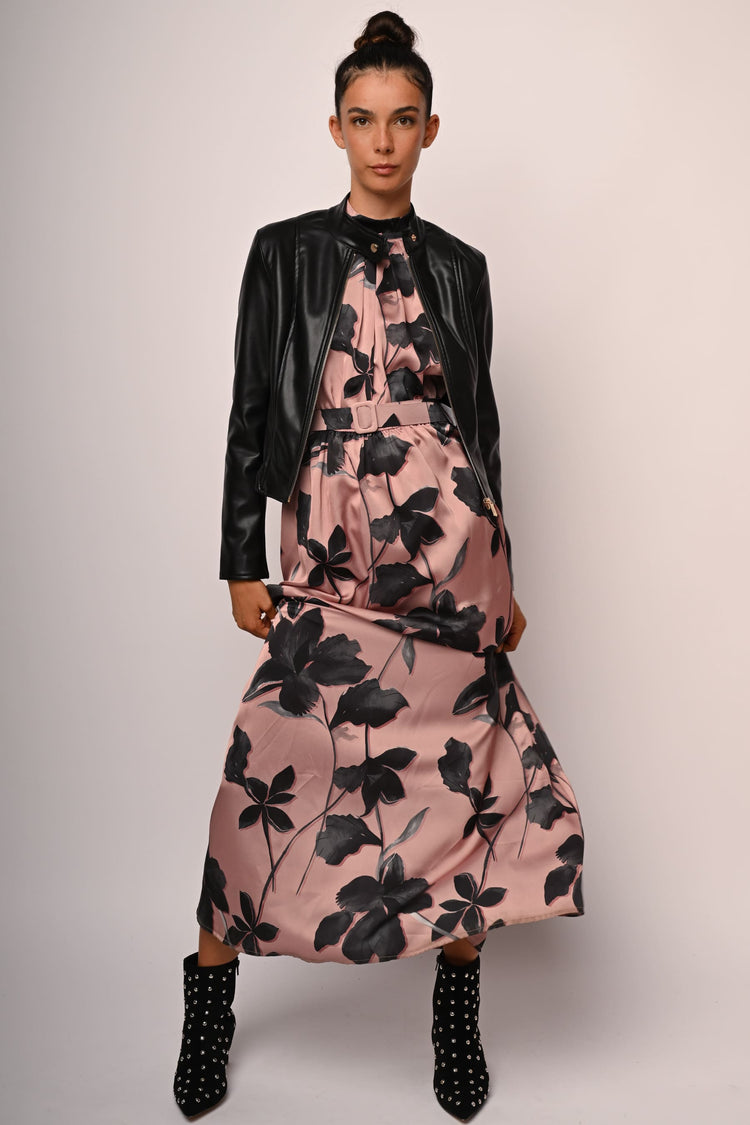 Floral print satin long dress