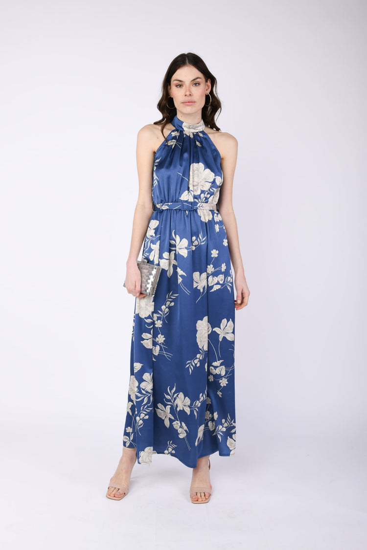 Floral print satin long dress