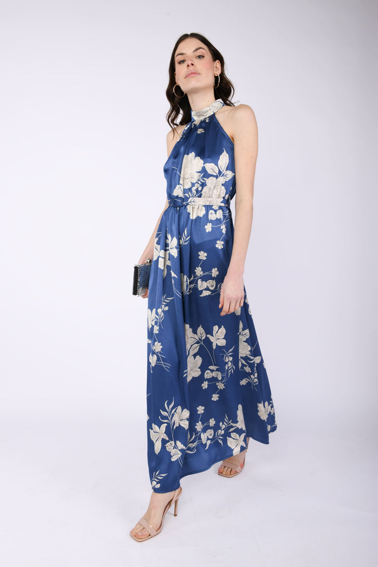 Floral print satin long dress